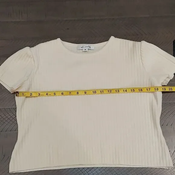 ST. JOHN Cream Ribbed Cropped Sweater Sz M - Picture 6 of 6